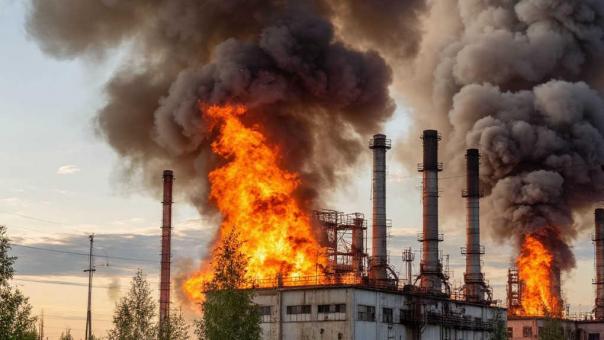 Крупный пожар произошёл в производственном здании в Бердске