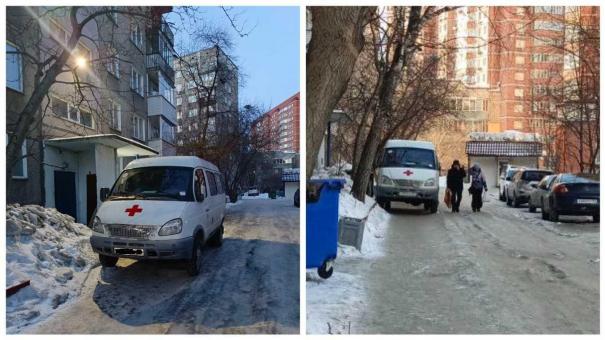 Фейковая «скорая» заблокировала половину тротуара на ул. Линейной в Новосибирске
