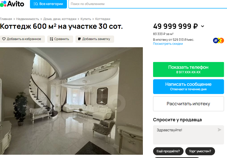Под Омском продают коттедж с собственным выходом к Иртышу и фонтаном