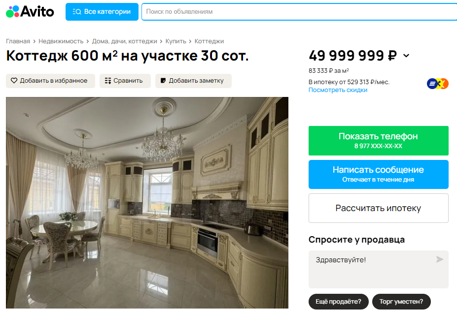 Под Омском продают коттедж с собственным выходом к Иртышу и фонтаном