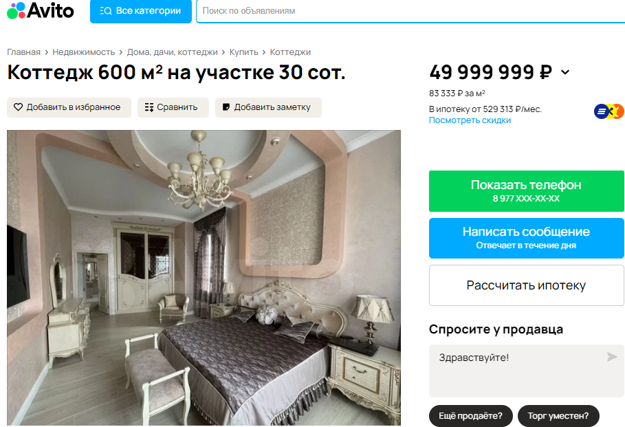 Под Омском продают коттедж с собственным выходом к Иртышу и фонтаном